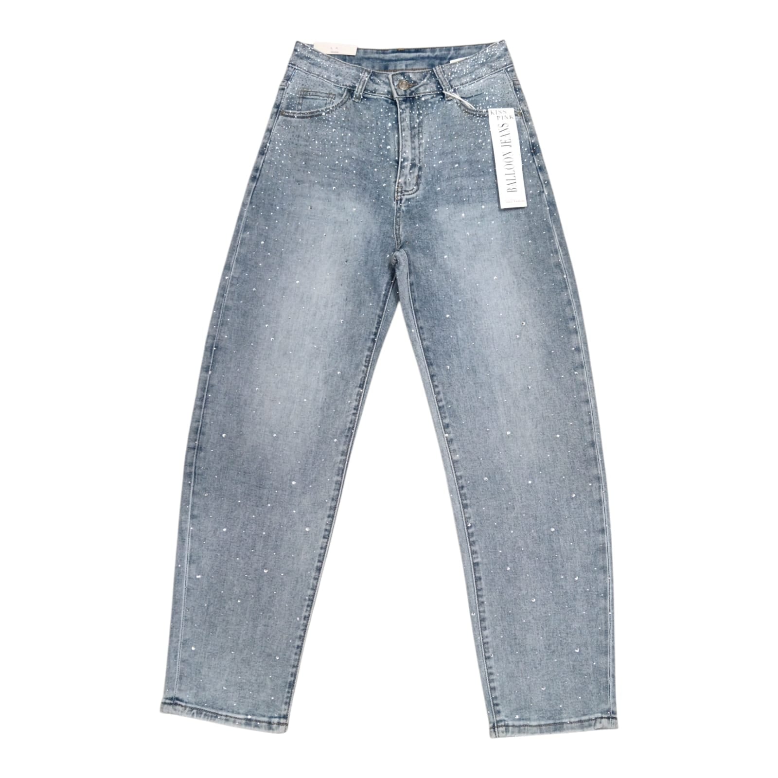Jeans taglio balloon elasticizzato con strass