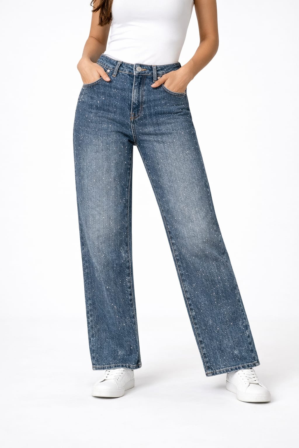 Jeans elasticizzato con strass