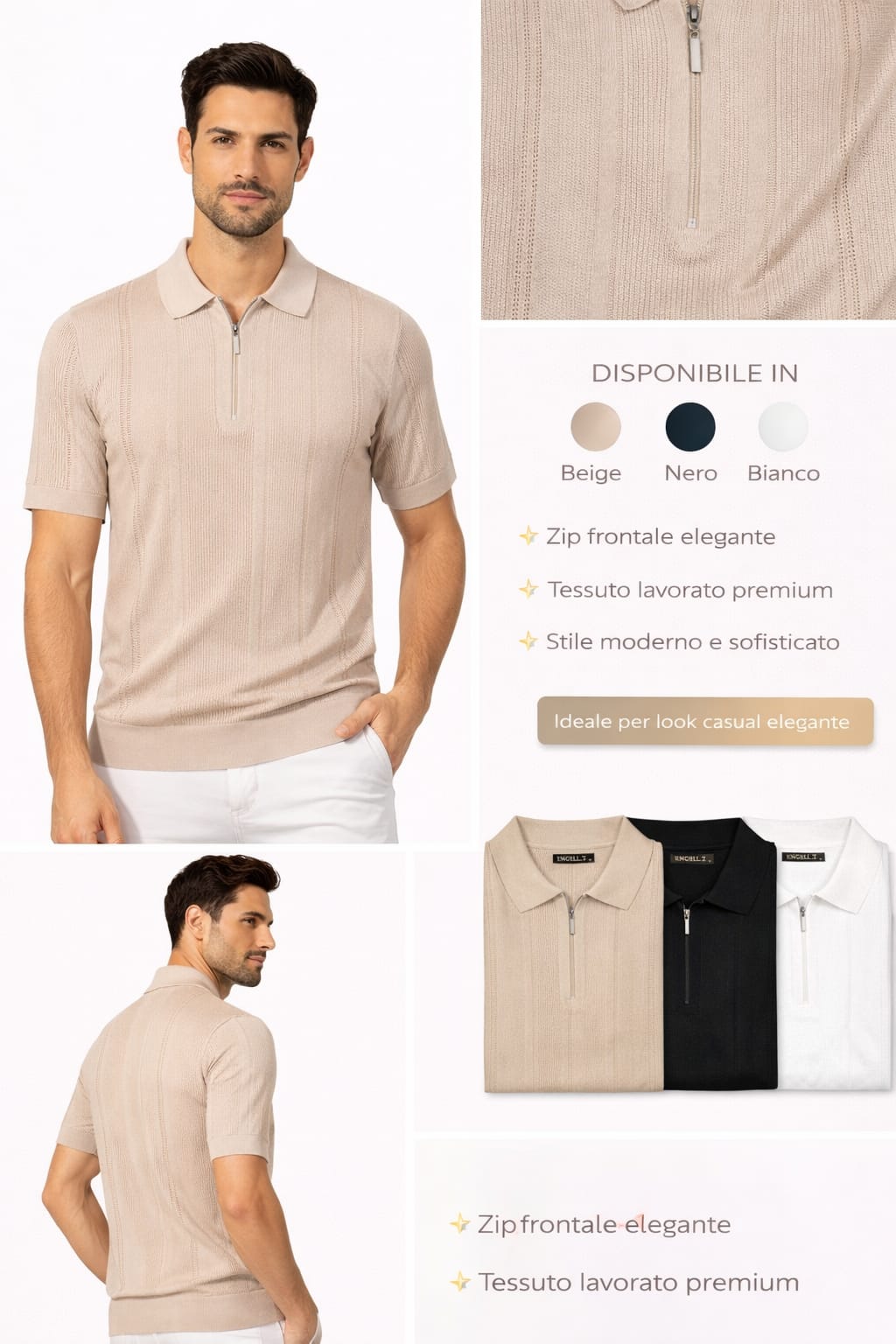 Maglia manica corta ricamata traforata con colletto e zip cotone 80% viscosa20%