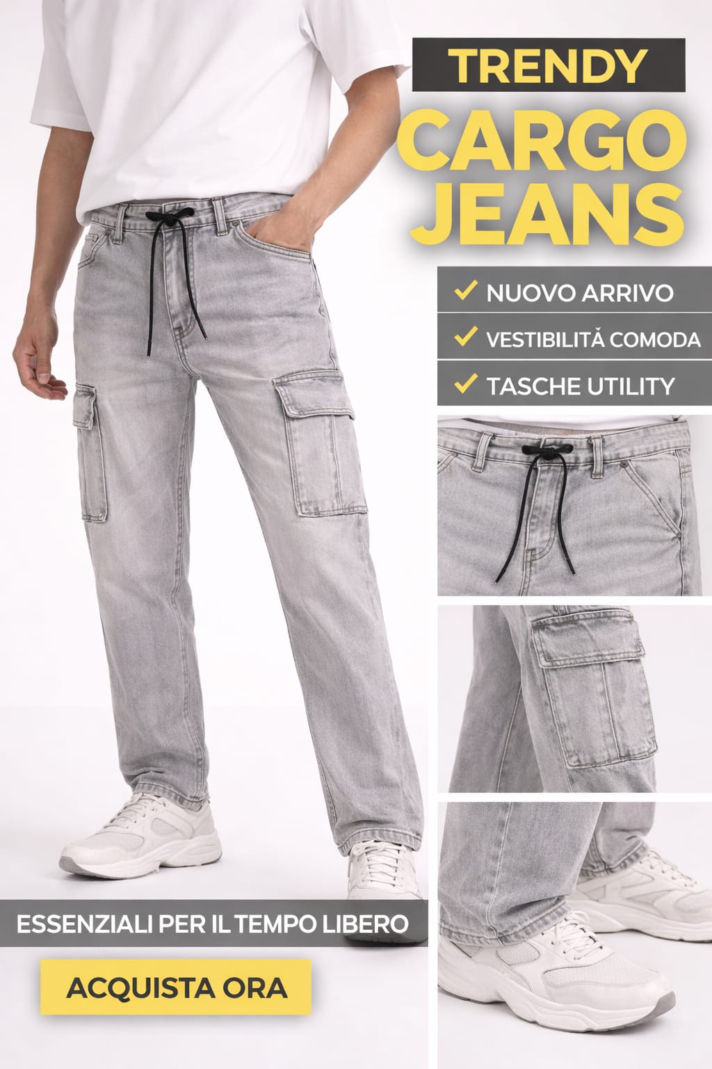 Jeans morbido cargo elasticizzato