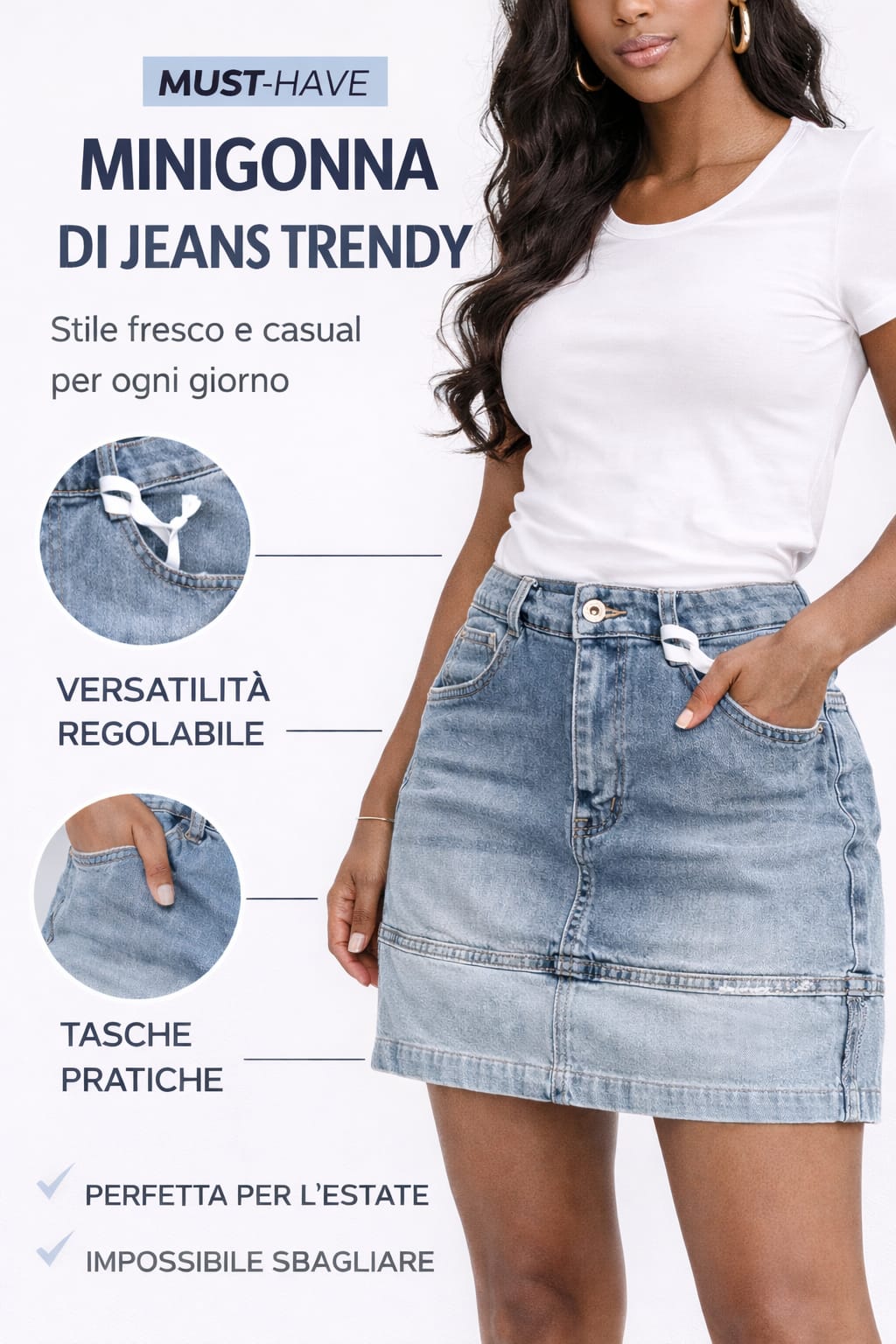 Minigonna jeans elasticizzato con strass